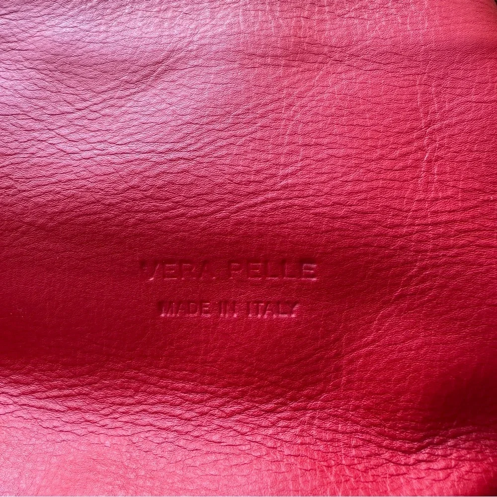 Vera Pelle Genuine Soft Italian Leather Backpack/Rucksack Shoulder Bag, Red/Tan
